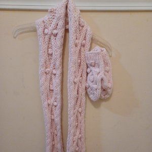 NEW! Nathaniel Cole Crowncap Pink popcorn fringe-trim knit scarf & mittens set